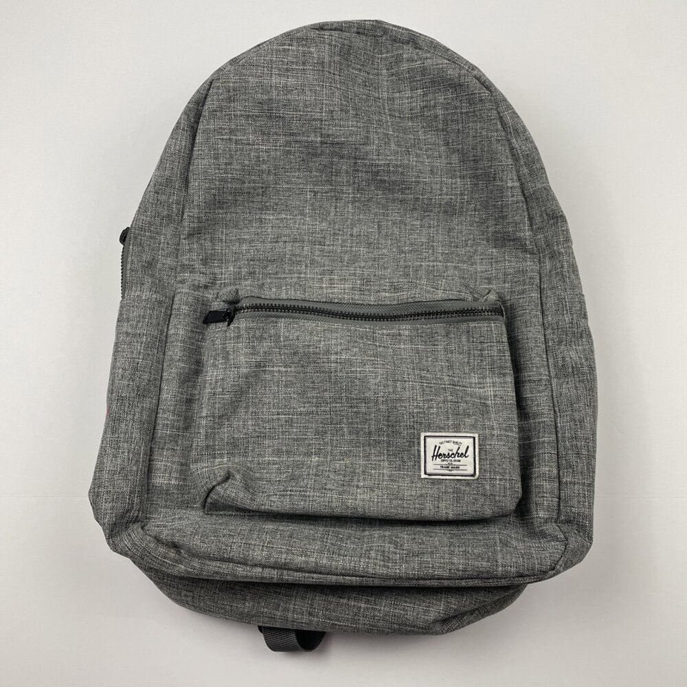 Herschel Settlement Backpack Raven Crosshatch Gray Canvas Red Striped Interior
